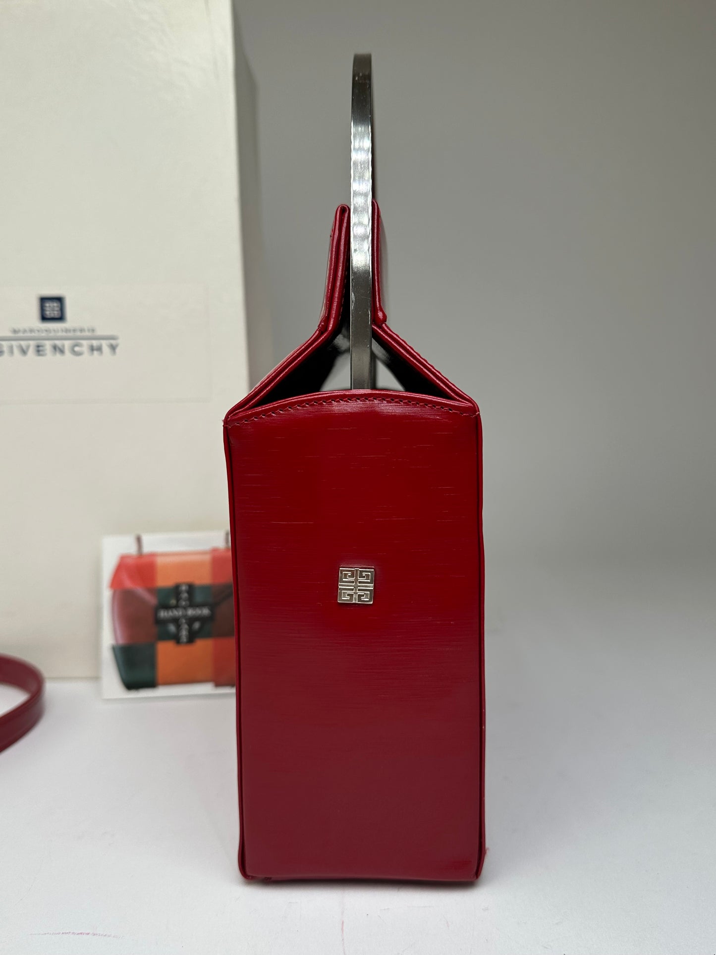 Vintage Givenchy Textured Leather Top Handle Handbag Red