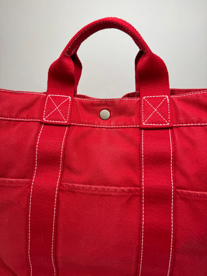 Vintage Hermes Canvas Tote Bag Red