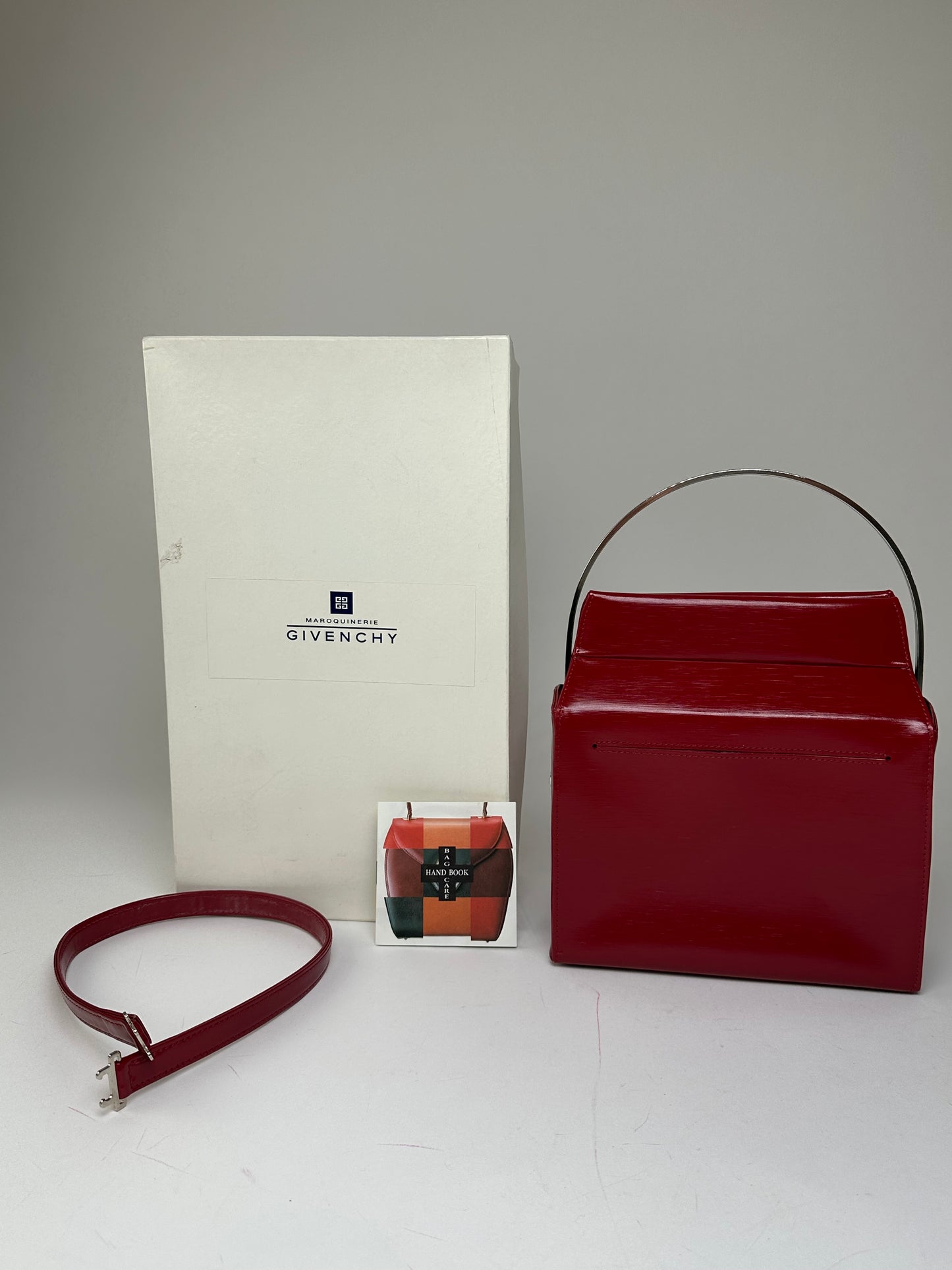 Vintage Givenchy Textured Leather Top Handle Handbag Red