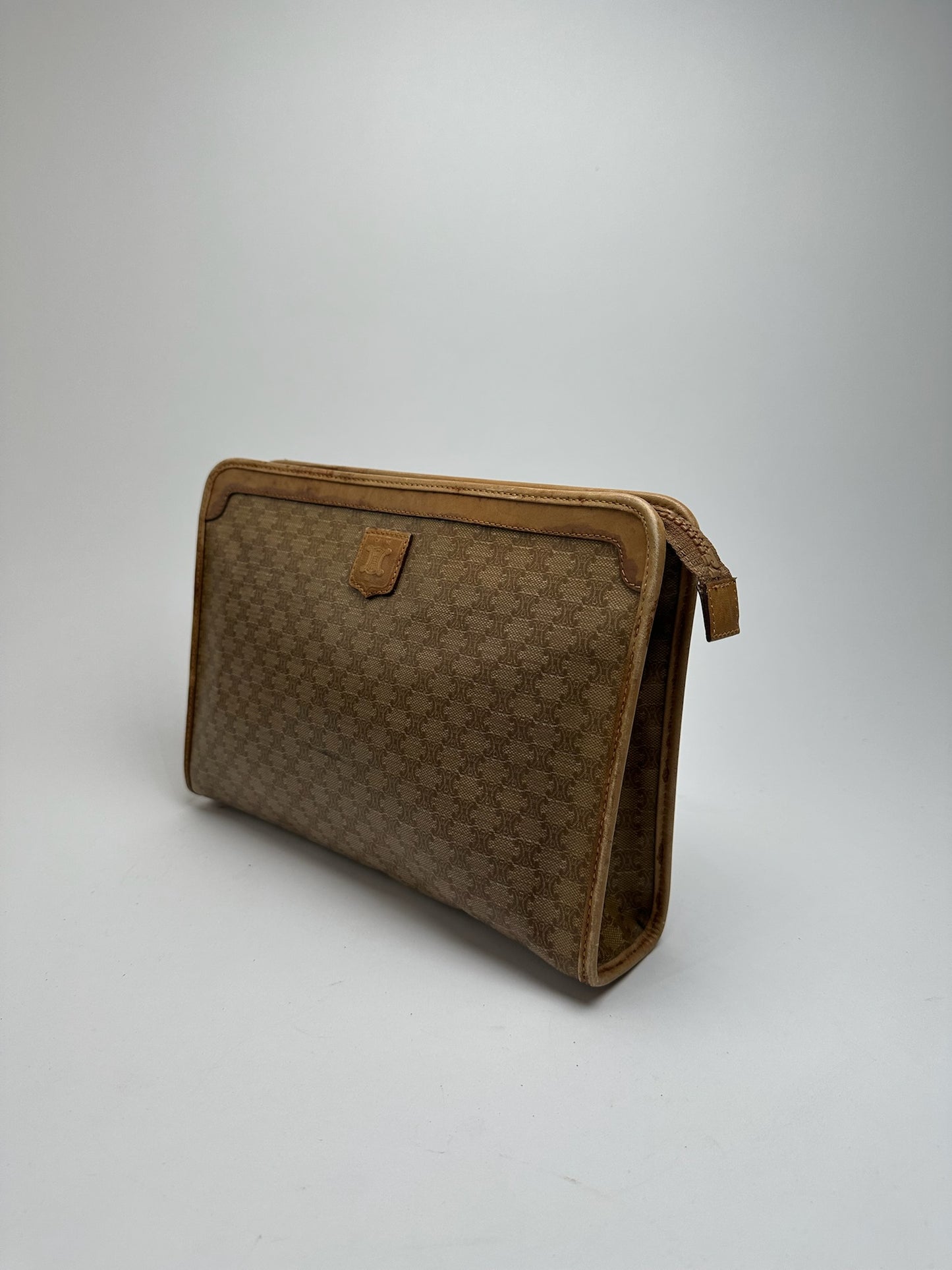 Pochette vintage Céline Paris Triomphe Monogram Beige Marron