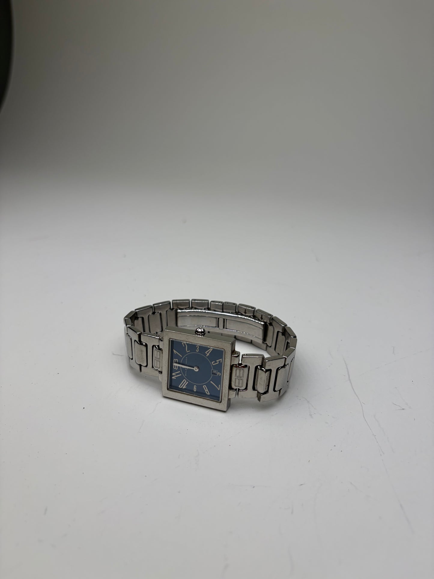 Vintage Balenciaga Stainless Steel Bracelet Watch Silver Blue