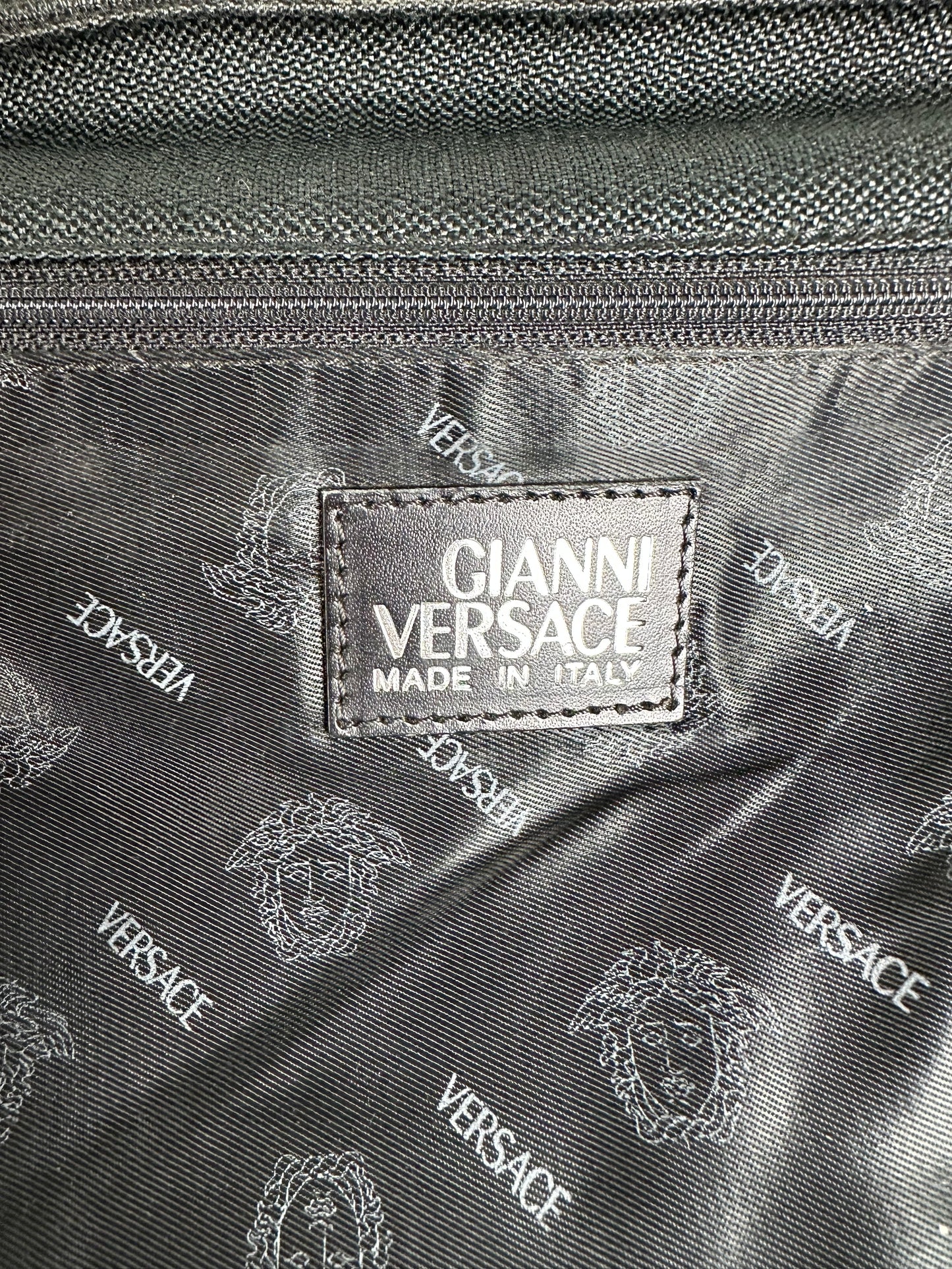 Vintage Gianni Versace Fabric Shoulder Bag Black Silver