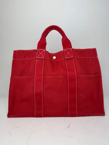 Vintage Hermes Canvas Tote Bag Red