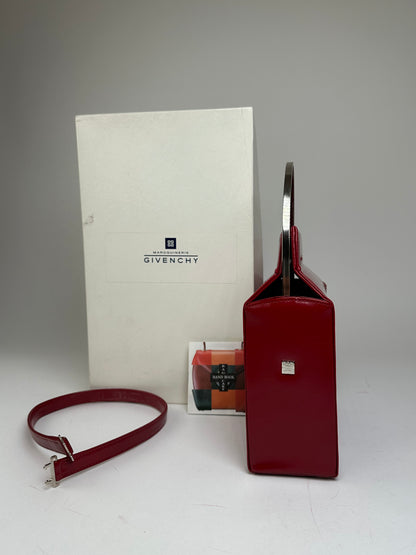 Vintage Givenchy Textured Leather Top Handle Handbag Red