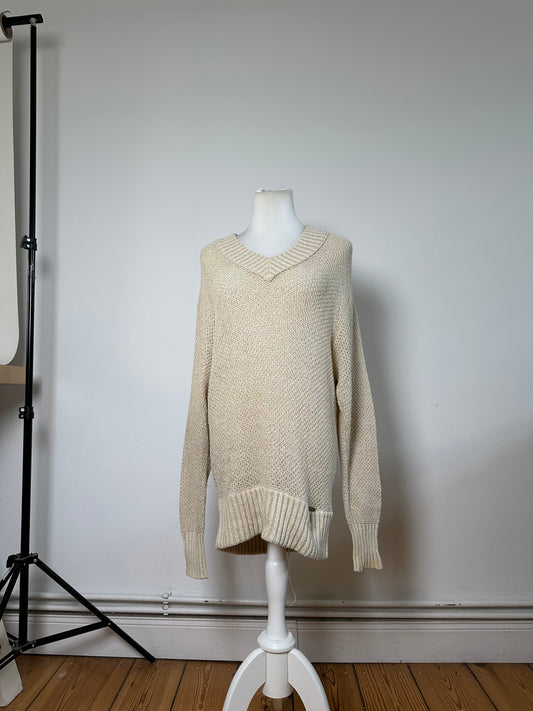 Vintage Burberry Knit Sweater Cream Gold Plate M