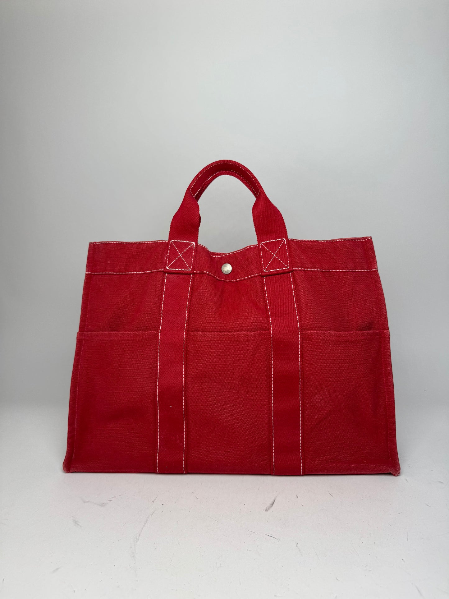 Vintage Hermes Canvas Tote Bag Red