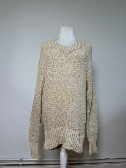 Vintage Burberry Knit Sweater Cream Gold Plate M