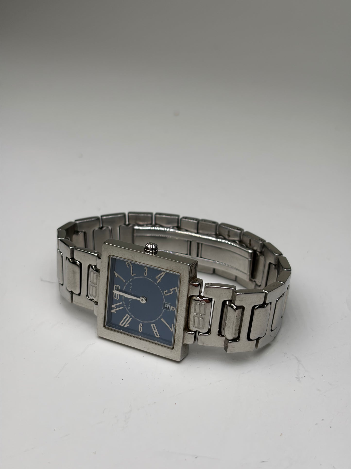 Vintage Balenciaga Stainless Steel Bracelet Watch Silver Blue
