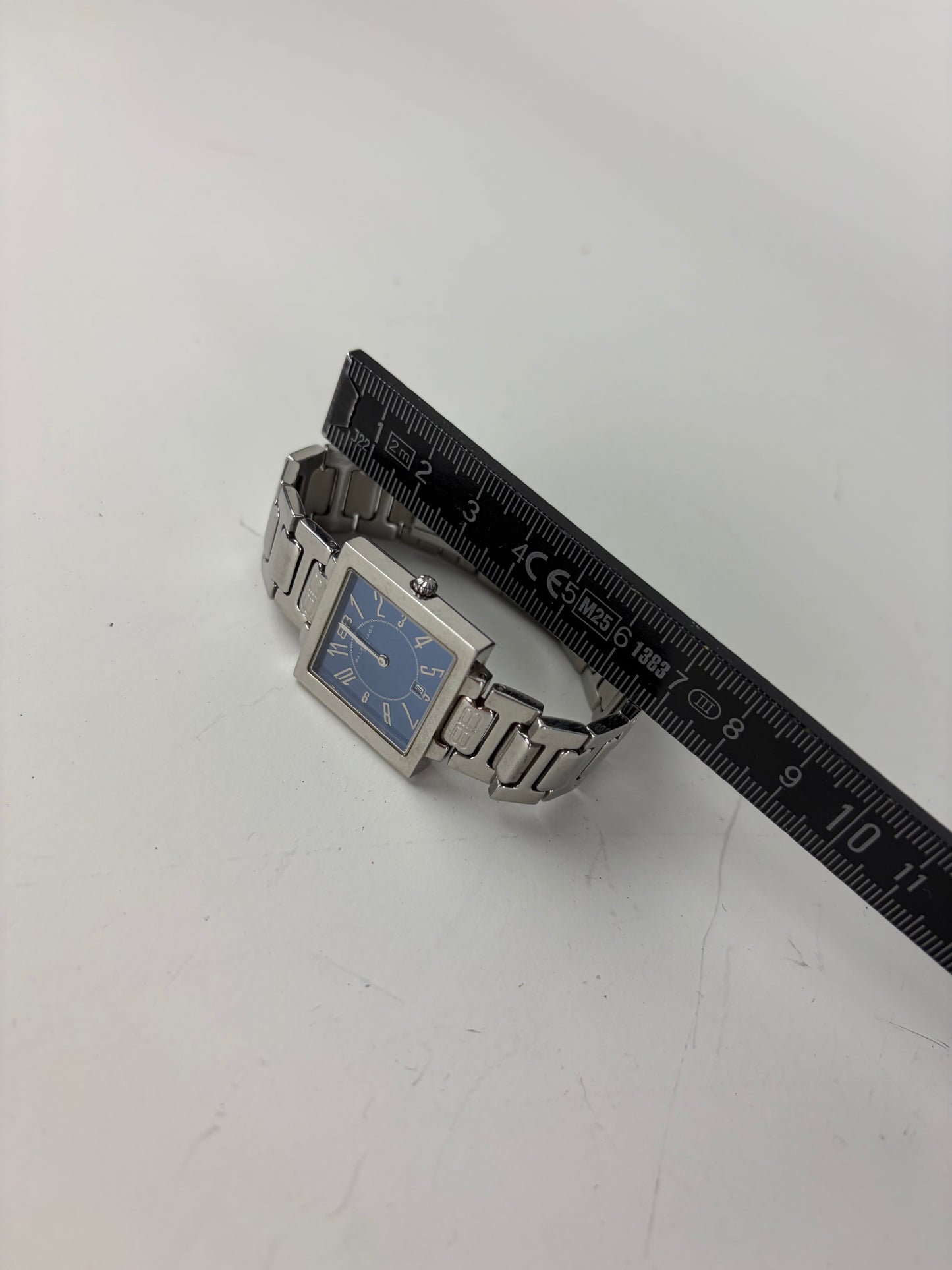 Vintage Balenciaga Stainless Steel Bracelet Watch Silver Blue