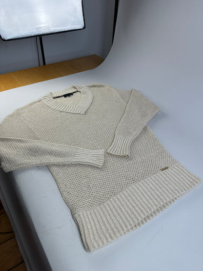Vintage Burberry Knit Sweater Cream Gold Plate M