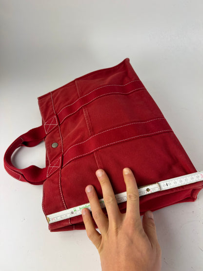 Vintage Hermes Canvas Tote Bag Red