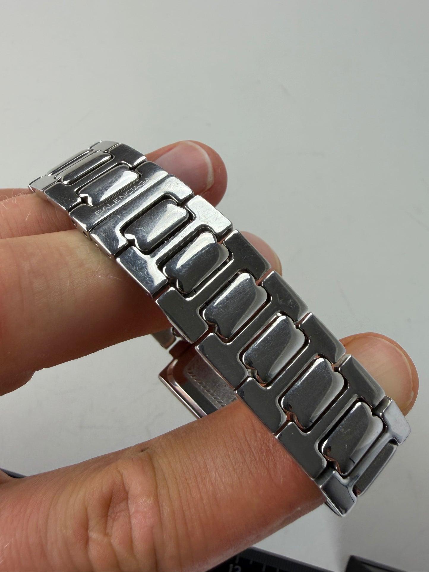 Vintage Balenciaga Stainless Steel Bracelet Watch Silver Blue