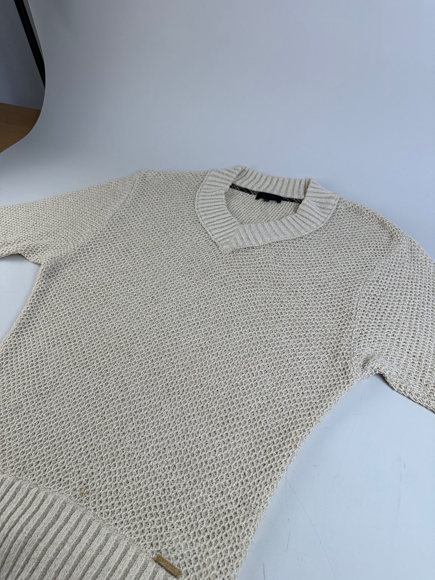 Vintage Burberry Knit Sweater Cream Gold Plate M