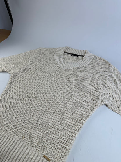 Vintage Burberry Knit Sweater Cream Gold Plate M