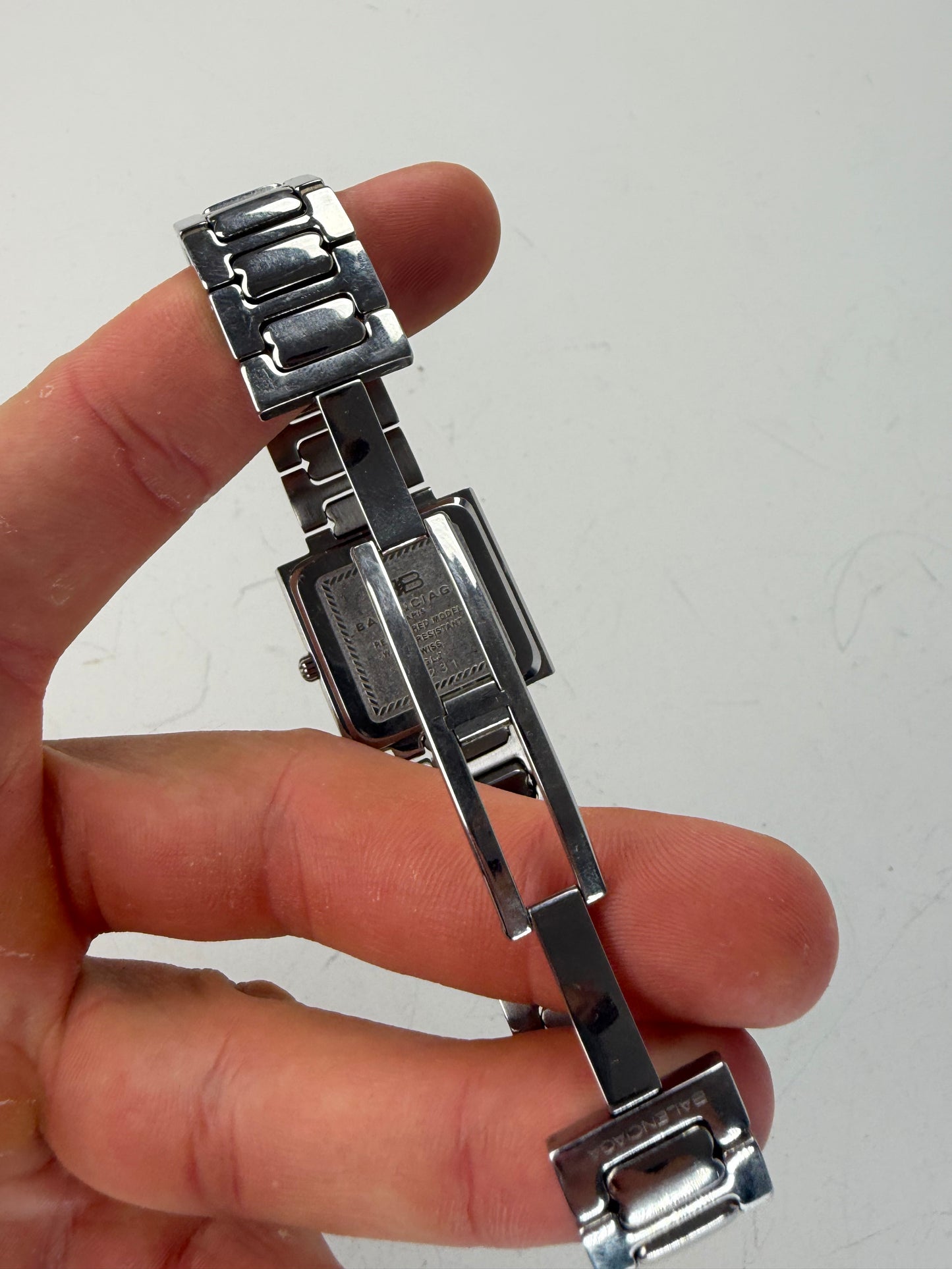 Vintage Balenciaga Stainless Steel Bracelet Watch Silver Blue