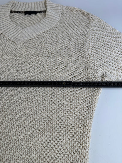 Vintage Burberry Knit Sweater Cream Gold Plate M