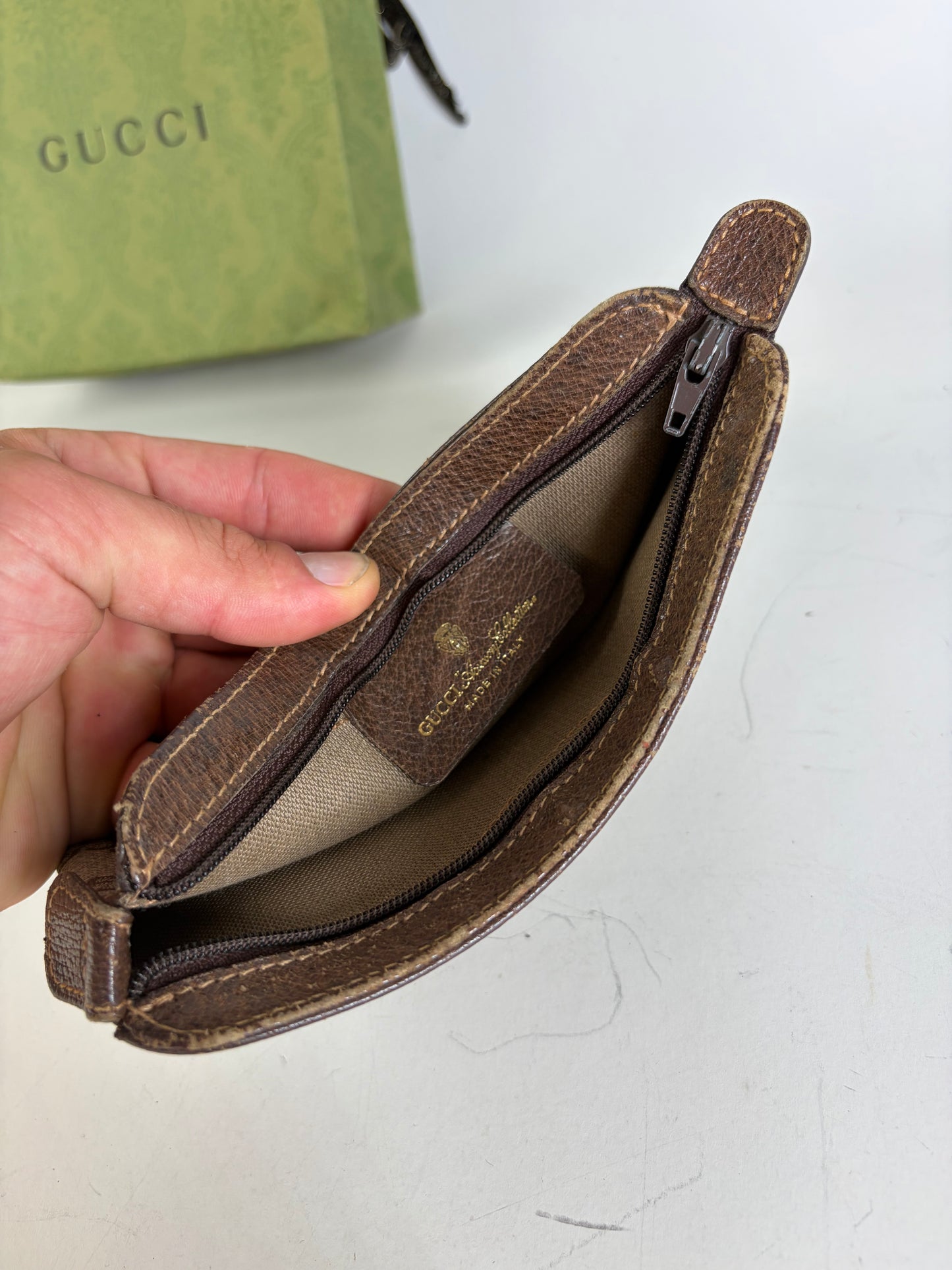Vintage Gucci GG Supreme Canvas Clutch Bag Beige Brown