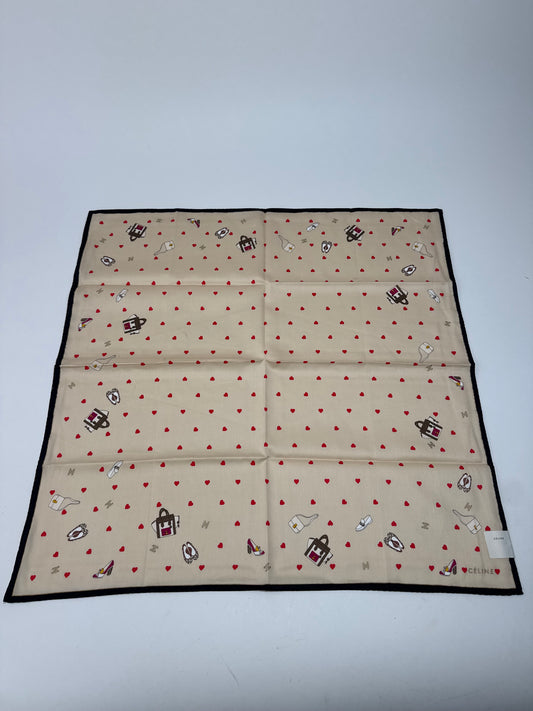 Vintage Celine Scarf Beige heart polkadot