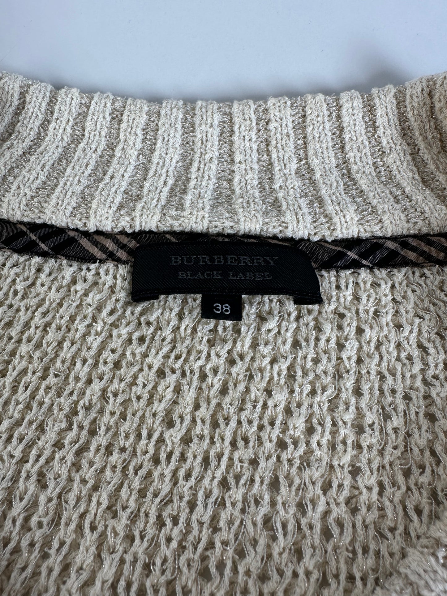 Vintage Burberry Knit Sweater Cream Gold Plate M