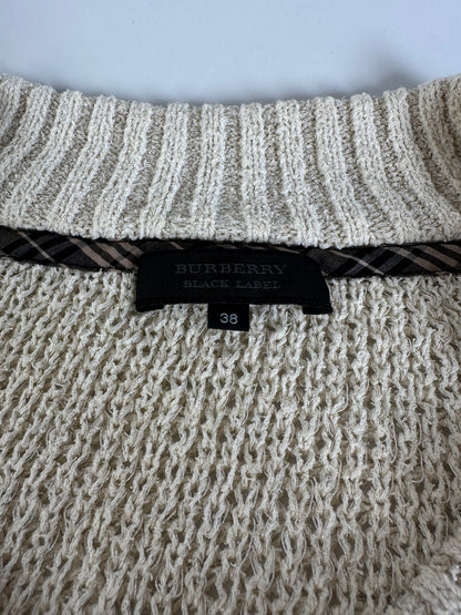 Vintage Burberry Knit Sweater Cream Gold Plate M
