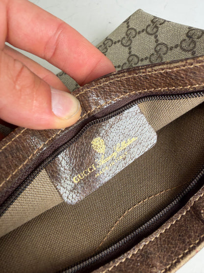 Vintage Gucci GG Supreme Canvas Clutch Bag Beige Brown