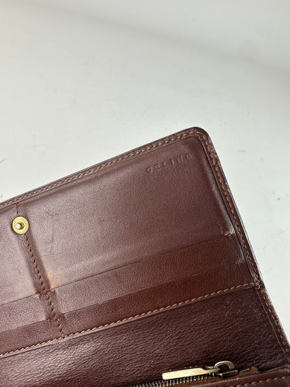 Vintage Celine Macadam Canvas Wallet Blue Beige Gold