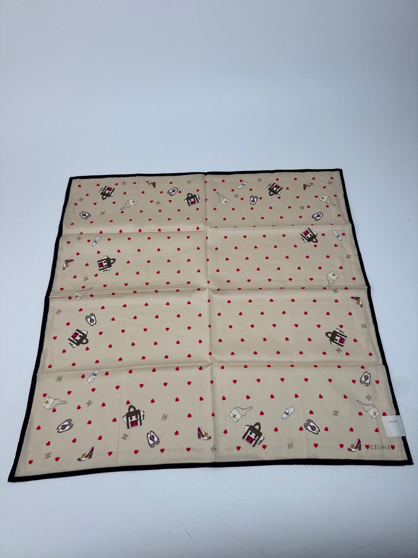 Vintage Celine Scarf Beige heart polkadot