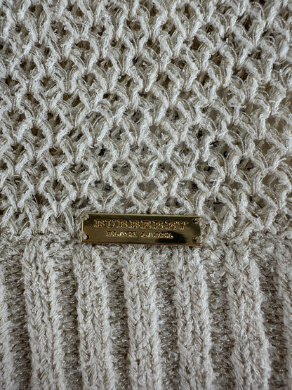 Vintage Burberry Knit Sweater Cream Gold Plate M