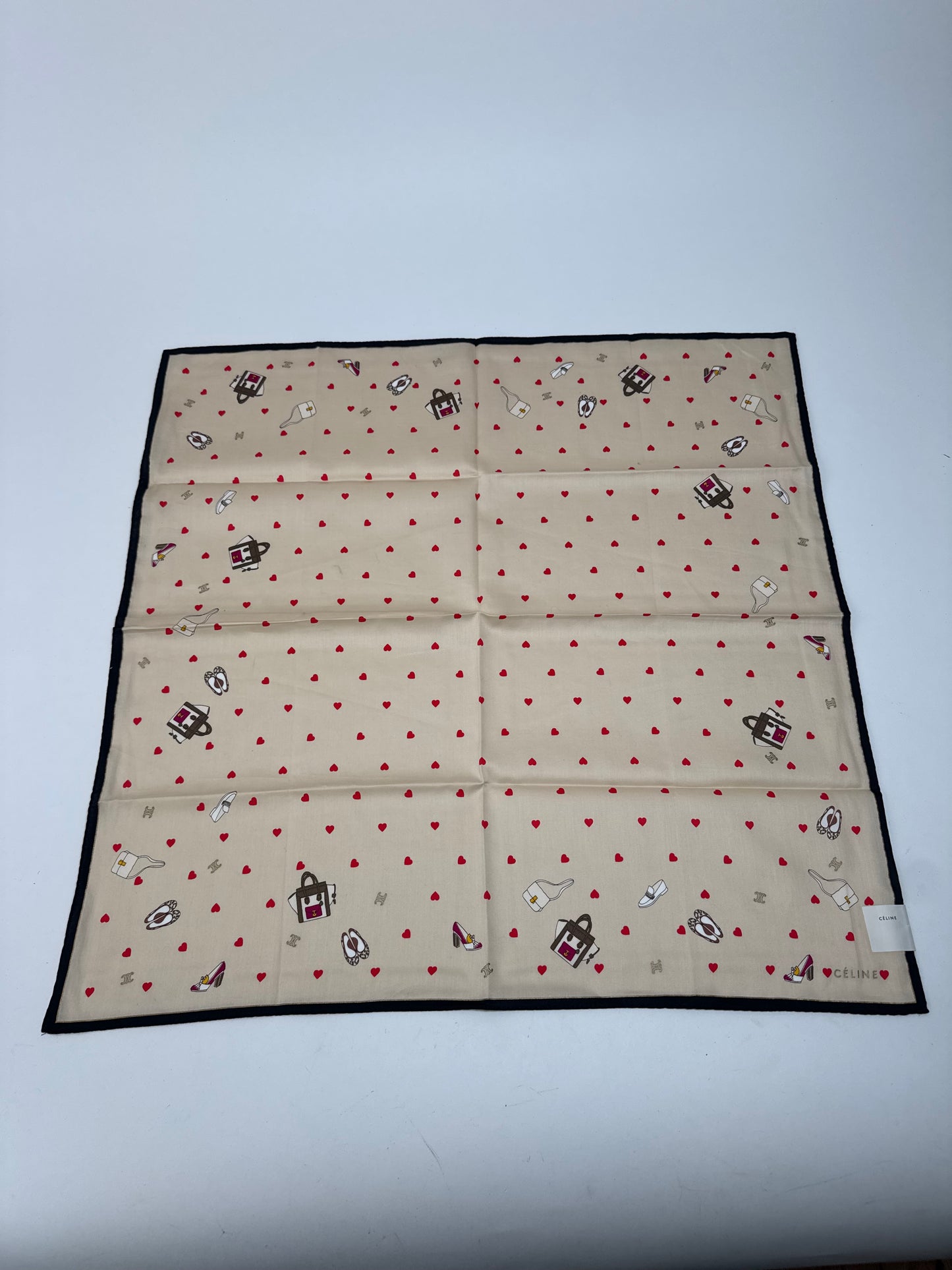 Vintage Celine Scarf Beige heart polkadot