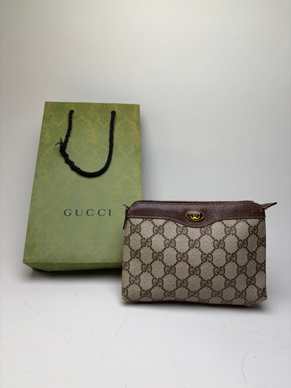 Vintage Gucci GG Supreme Canvas Clutch Bag Beige Brown