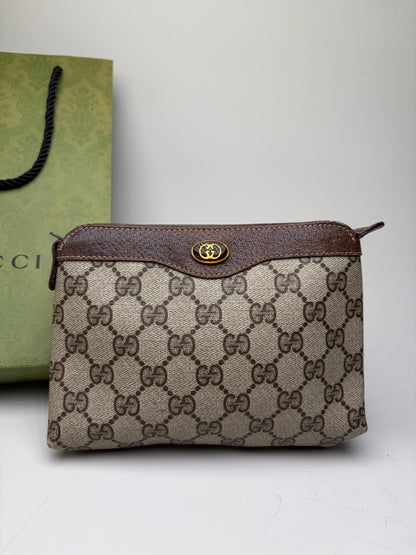 Vintage Gucci GG Supreme Canvas Clutch Bag Beige Brown