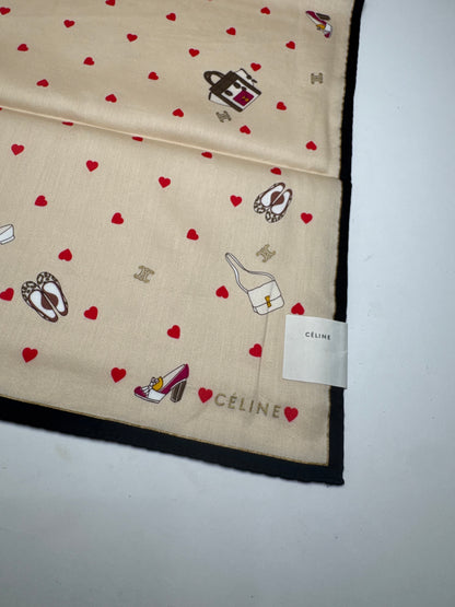 Vintage Celine Scarf Beige heart polkadot