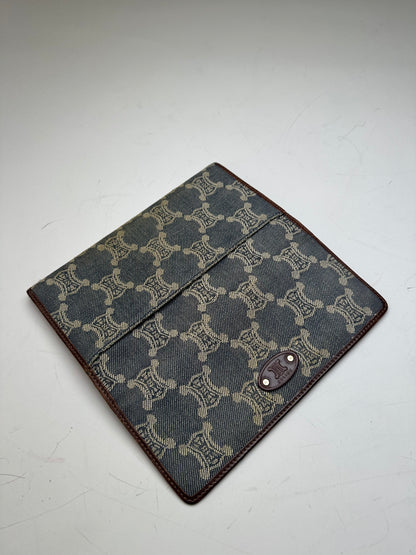 Vintage Celine Macadam Canvas Wallet Blue Beige Gold