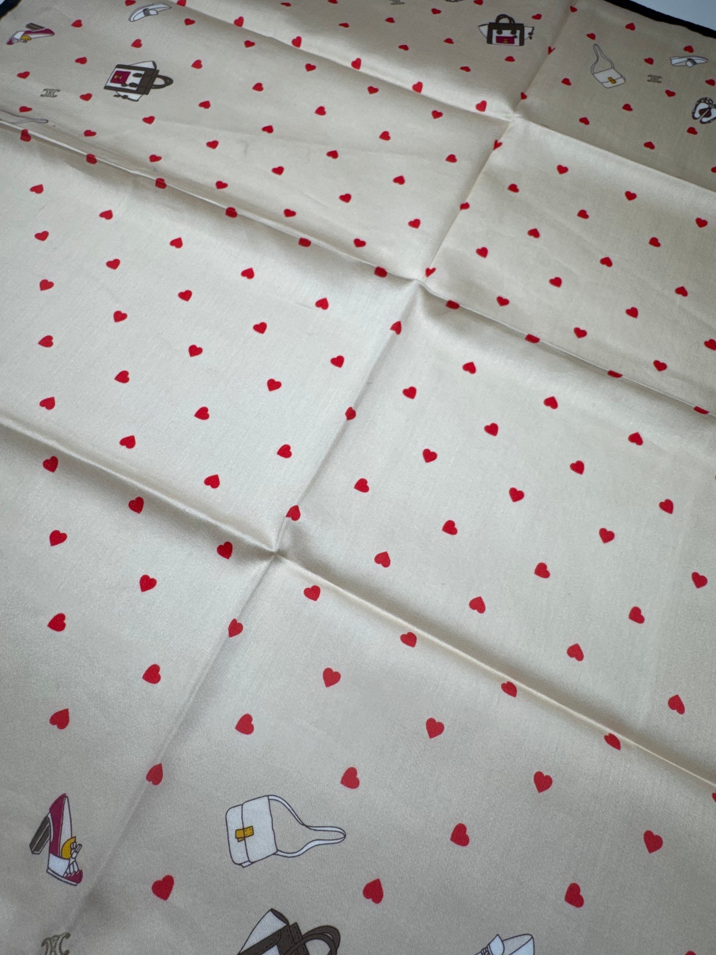 Vintage Celine Scarf Beige heart polkadot