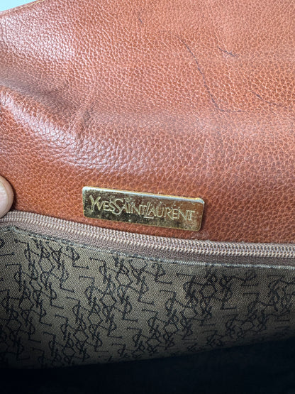 Vintage Yves Saint Laurent Leather Shoulder Bag Brown