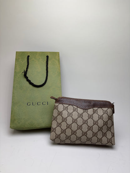 Vintage Gucci GG Supreme Canvas Clutch Bag Beige Brown