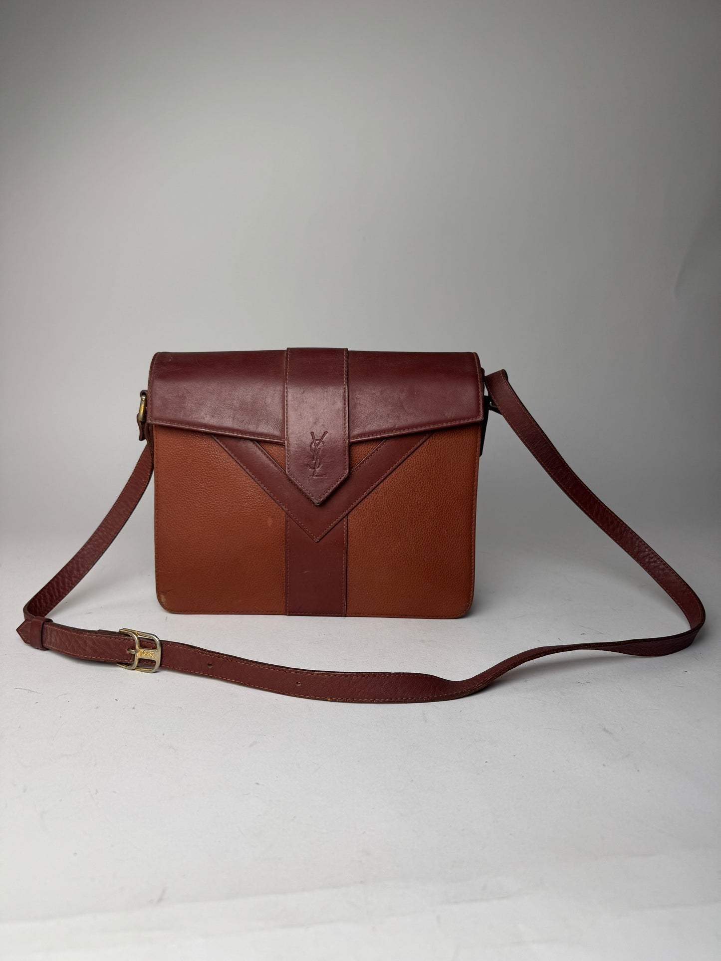 Vintage Yves Saint Laurent Leather Shoulder Bag Brown