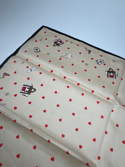 Vintage Celine Scarf Beige heart polkadot