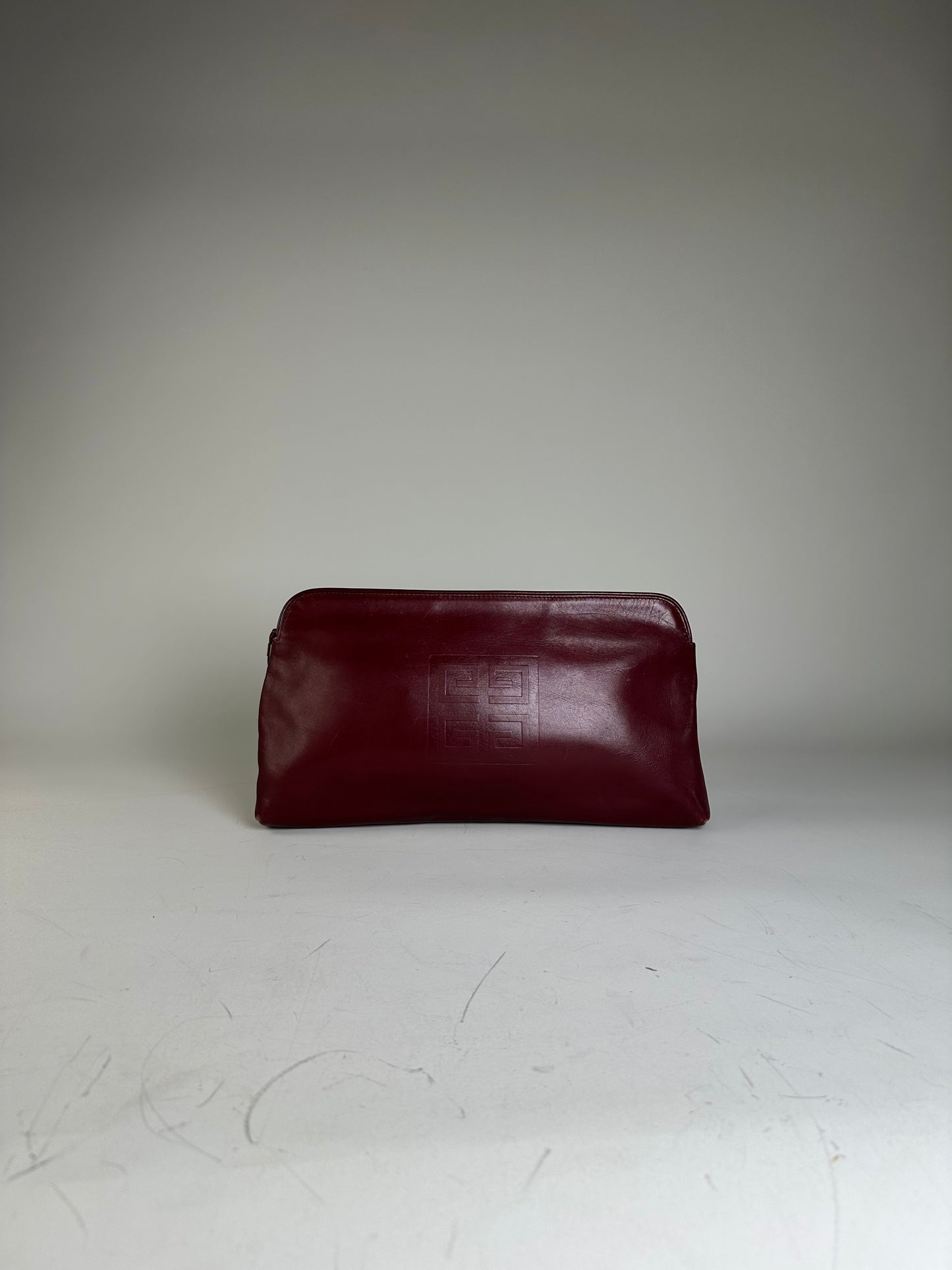 Vintage Givenchy Smooth Leather Clutch Bag Burgundy Gold
