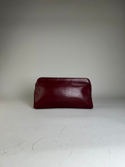 Vintage Givenchy Smooth Leather Clutch Bag Burgundy Gold