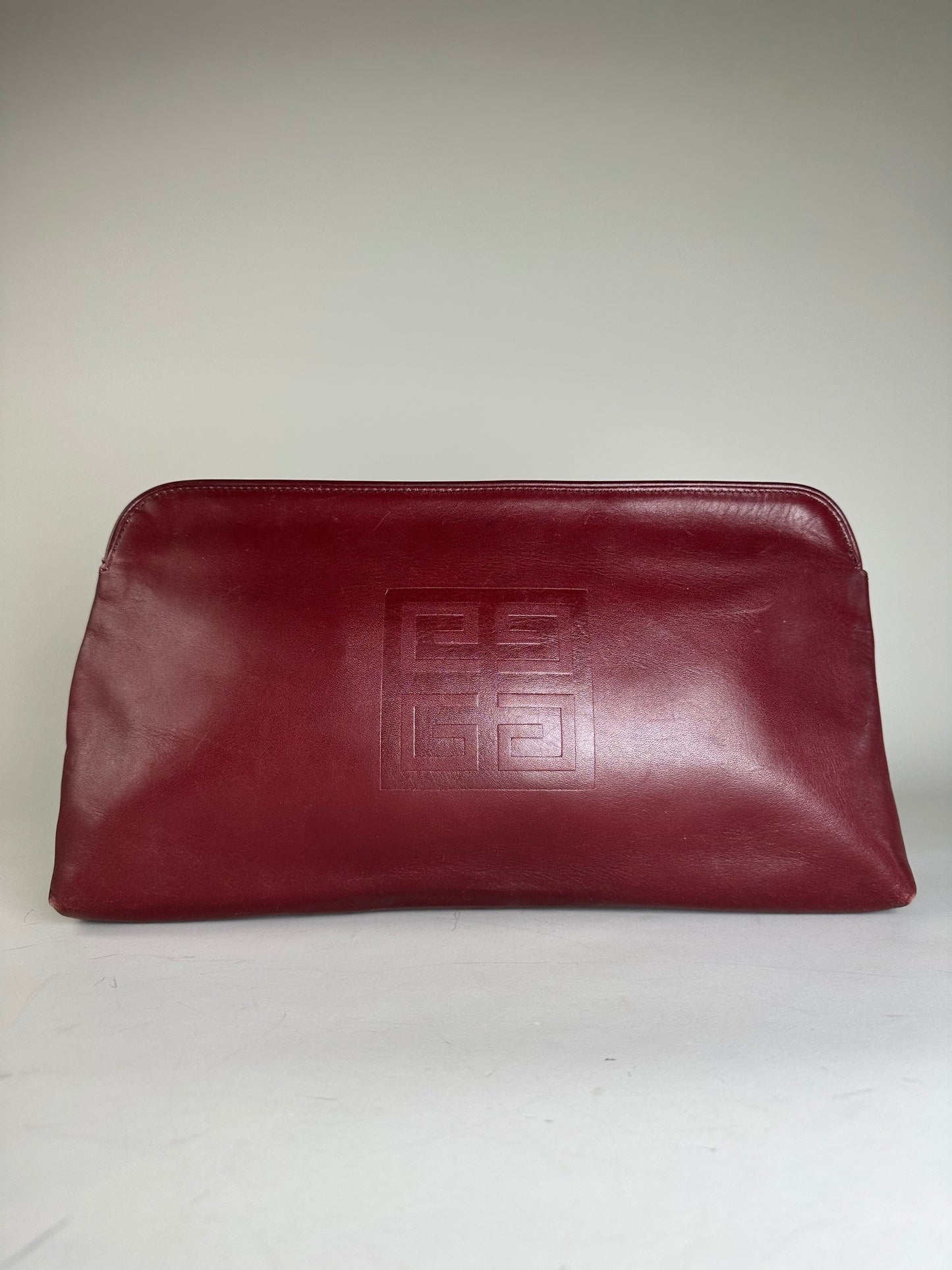 Vintage Givenchy Smooth Leather Clutch Bag Burgundy Gold