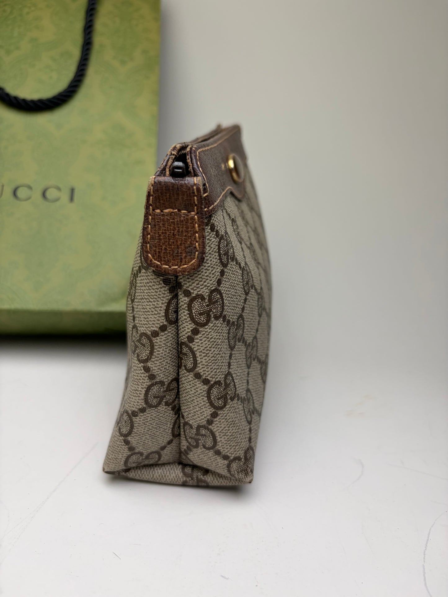 Vintage Gucci GG Supreme Canvas Clutch Bag Beige Brown