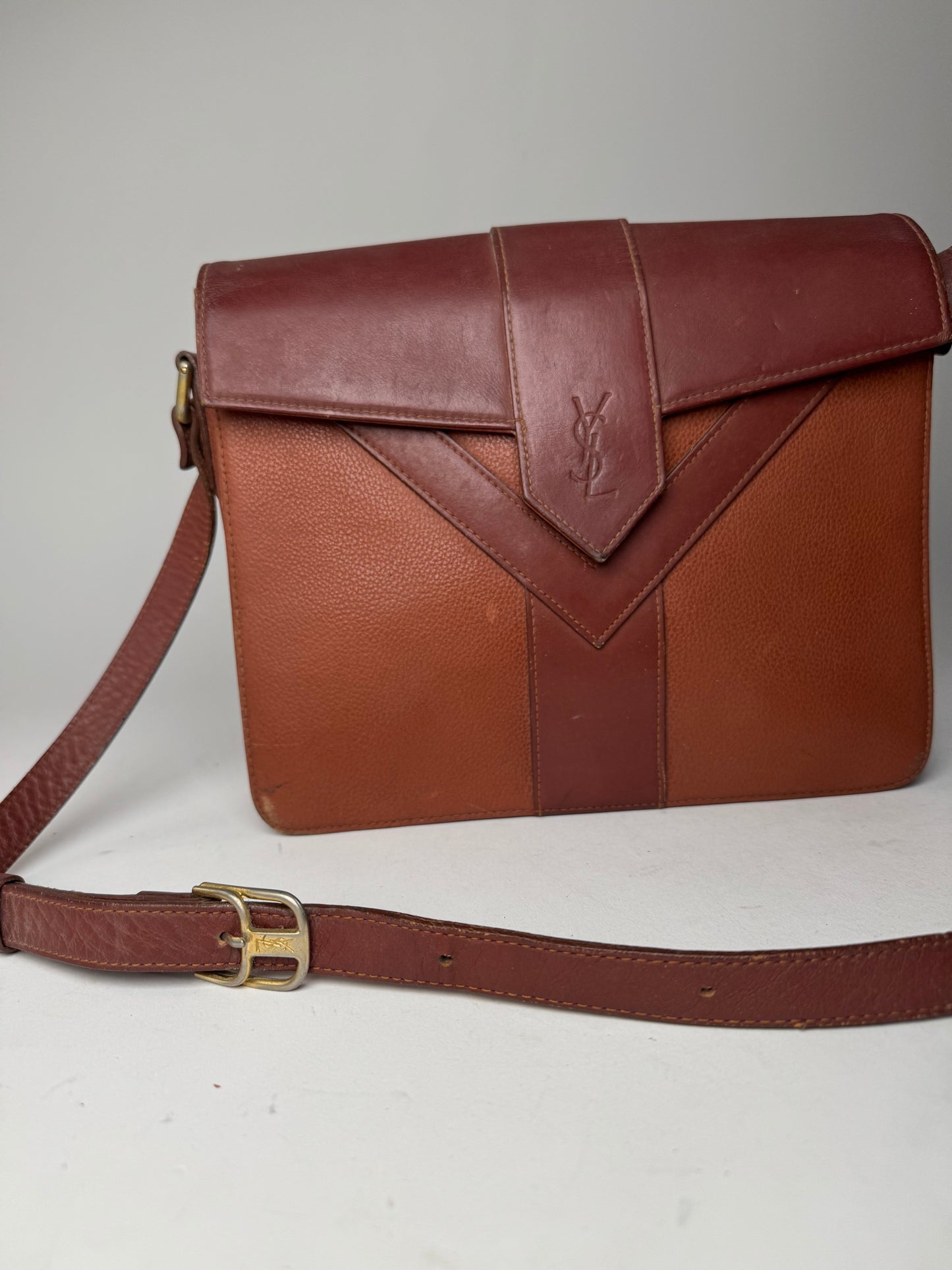 Vintage Yves Saint Laurent Leather Shoulder Bag Brown