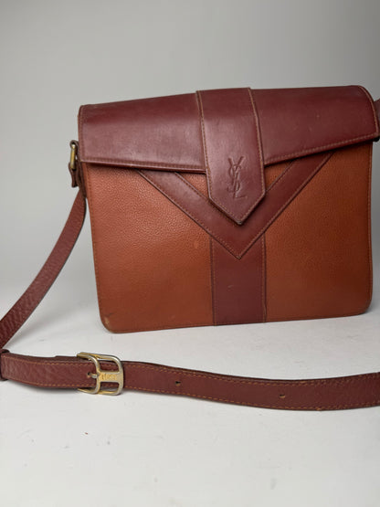 Vintage Yves Saint Laurent Leather Shoulder Bag Brown