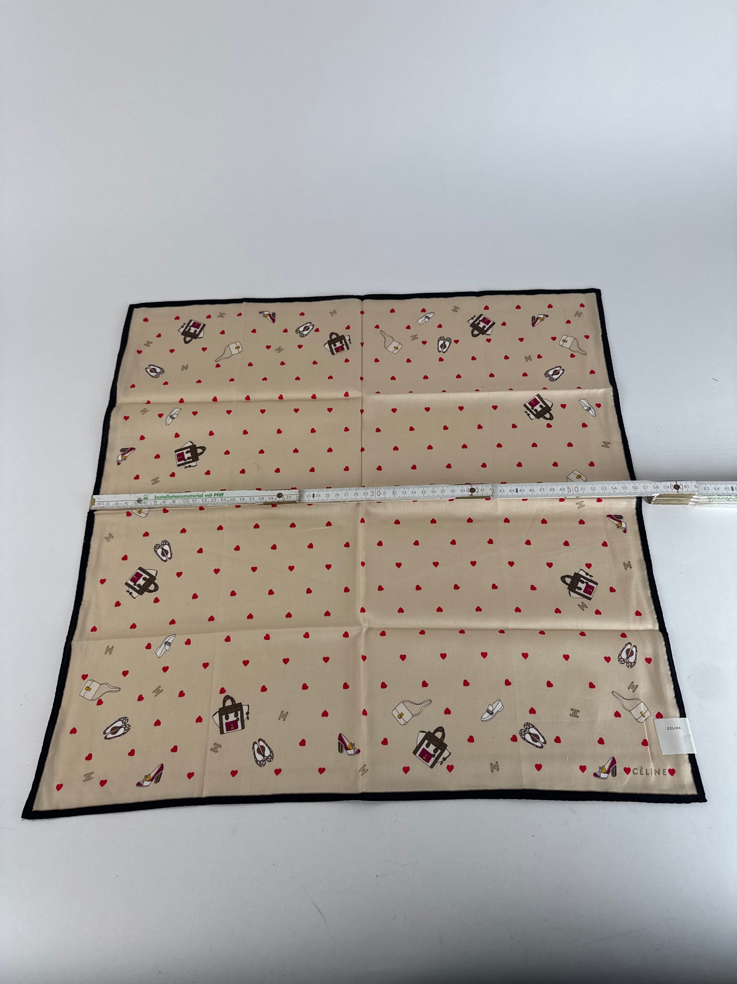 Vintage Celine Scarf Beige heart polkadot