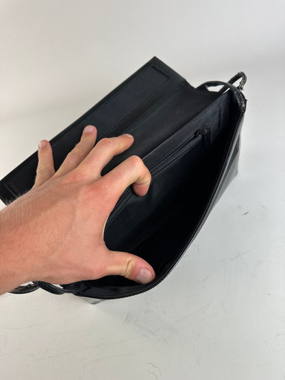 Vintage Givenchy Leather Shoulder Bag Black Silver