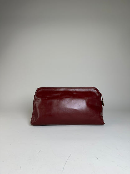 Vintage Givenchy Smooth Leather Clutch Bag Burgundy Gold
