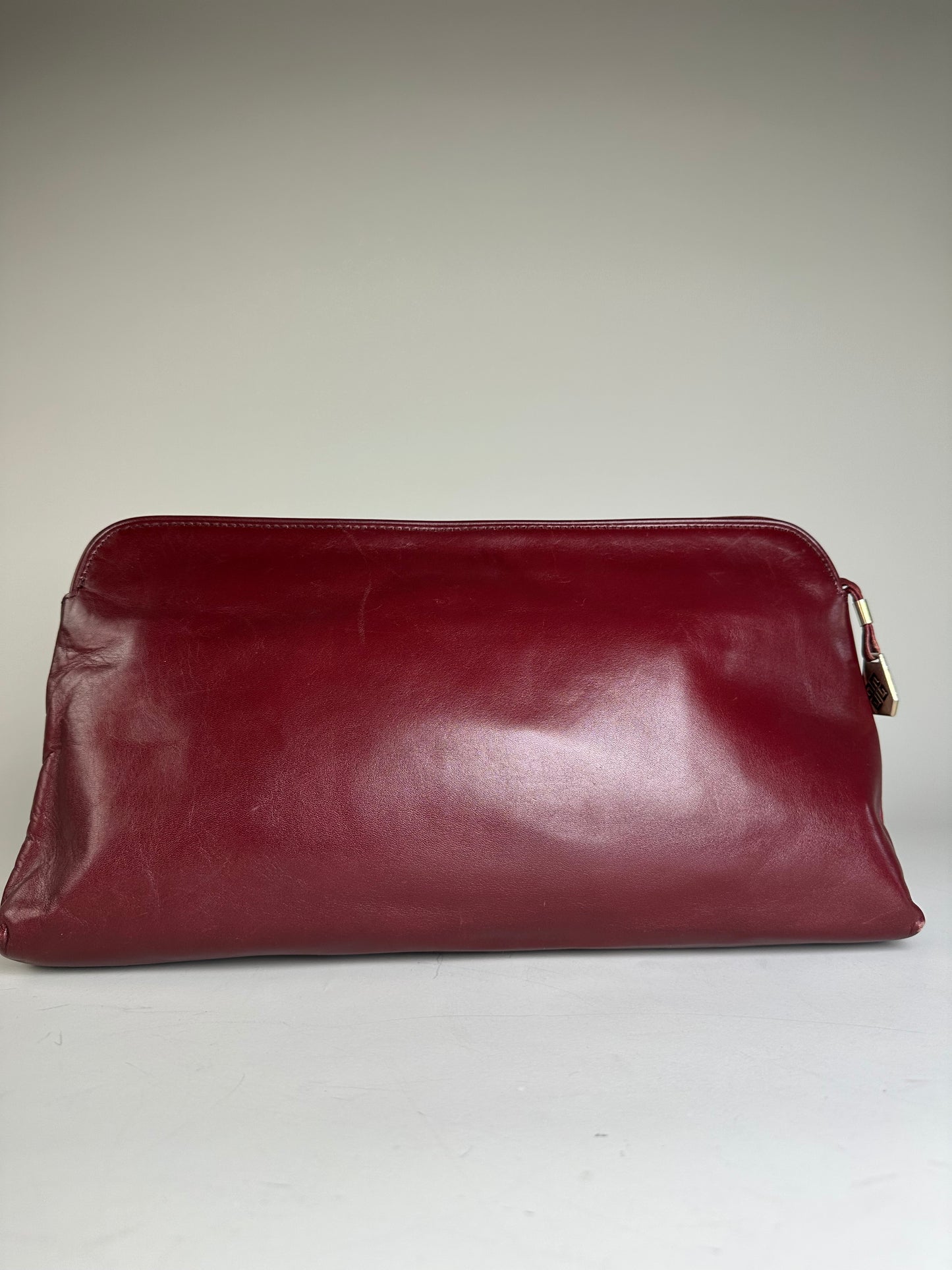 Vintage Givenchy Smooth Leather Clutch Bag Burgundy Gold