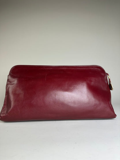 Vintage Givenchy Smooth Leather Clutch Bag Burgundy Gold