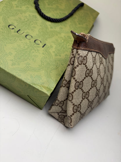 Vintage Gucci GG Supreme Canvas Clutch Bag Beige Brown